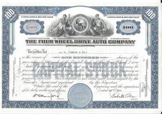 The Four Wheel Drive Auto Company. . . . .  1951 Stock Certificate photo