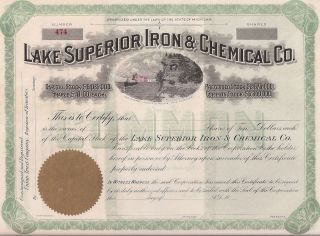 Lake Superior Iron & Chemical Co. . . . .  Early 1900 ' S Unissued Stock Certificate photo