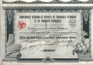 France 1933 Regionales Reunies Fabriques D ' Engrais Produits Chimiques 100 F Deco photo