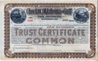 Choctaw Oklahoma & Gulf Railroad Company Stock Certificate 100 Shares photo