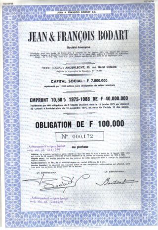 Belgium 1979 Jean & Francois Bodart Co Anderlecht 100.  000 F Coupons Issue 400 photo