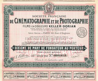 France Cinematography & Photography Company Stock Certificate 1928 photo