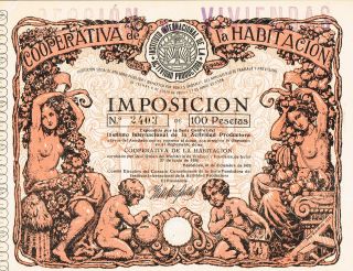 Spain Coopertiva Habitacion Stock Certificate 1928 Taxation photo