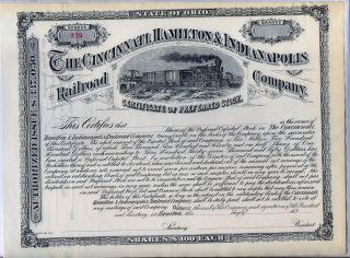 Cincinnati Hamilton & Indianapolis Railroad Company Stock Certificate Ohio photo