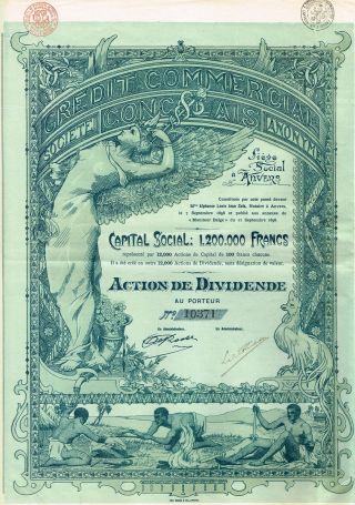 Africa Congo Commercial Credit Stock Certificate 1898 All Coupons. .  Very Rare photo
