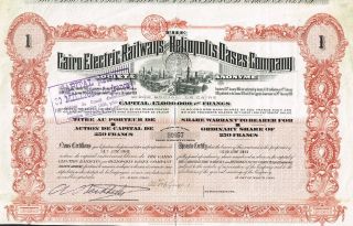 Egypt Cairo Electric Reailways Company Stock Certificate 1906 photo