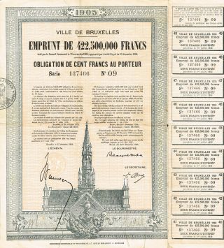 Belgium City Of Brussels 1905 Loan Stock Certificate photo