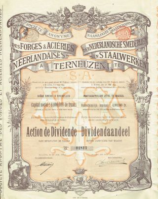 Netherlands Forges And Steel Of Terneuzen Stock Certificate 1899 photo