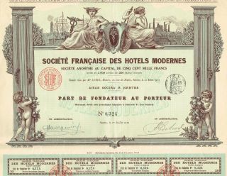 France Society Of Modern Hotels Stock Certificate 1912 photo