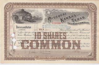 Missouri,  Kansas And Texas Railway Company. . . . .  1908 Stock Certificate photo