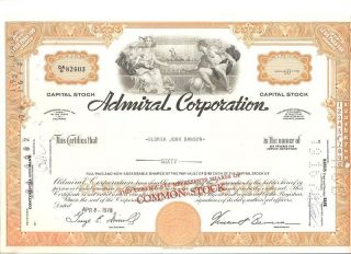 Admiral Corporation Stock Cert,  60 Shares,  From 1970 photo