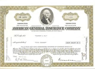 American General Insurance Co Stock Cert,  500 Shares photo