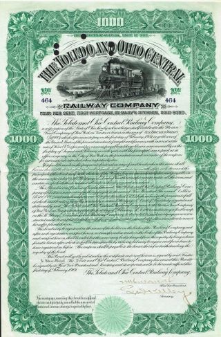 Usa Toledo & Ohio Central Railway Company Gold Bond Stock Certificate 1901 photo
