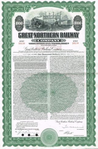 Usa Great Northern Railway Company Gold Bond Stock Certificate photo