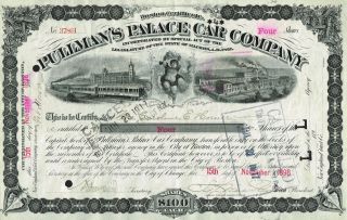 Usa Pullmans Palace Car Company Stock Certificate 1898 photo