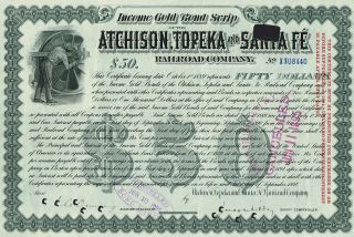 Usa Atchison Topeka & Santa Fe Railroad Company Bond Stock Certificate 1894 $50 photo