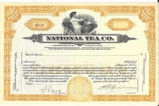 National Tea Co. . . . . .  Unissued But Canceled Stock Certificate photo
