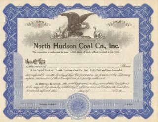 North Hudson Coal Co.  1930s Old Stock Certificate Share photo