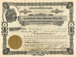 Usa Consolidated Silver Mountain Mines Company Stock Certificate 1923 photo
