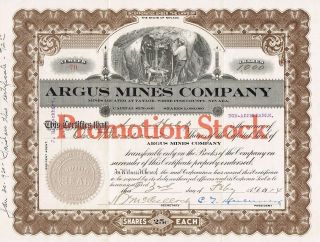 Usa Argus Mines Company Stock Certificate 1914 Promotion Stock photo