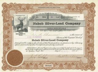 Usa Nabob Silver - Lead Company Stock Certificate 1923 photo