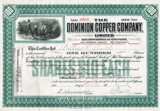 Usa Dominion Copper Company Stock Certificate 1908 photo