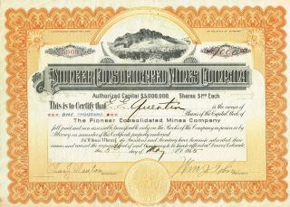 Usa Pioneer Consolidated Mines Company Stock Certificate 1915 photo