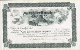 Usa Maine & Hampshire Granite Company Stock Certificate photo