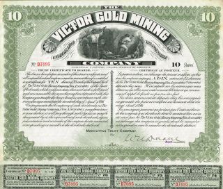 Usa Victor Gold Mining Stock Certificate 1896. . .  10 Sh Cripple Creek Colorado photo