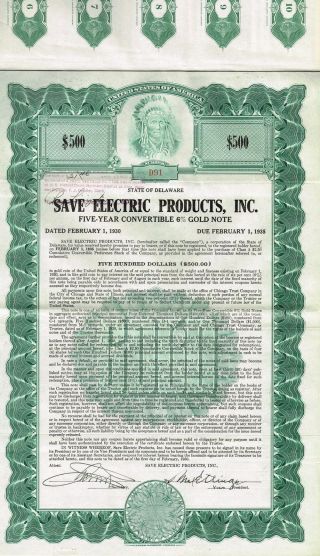 Usa Save Electric Products Gold Bond Stock Certificate 1930 photo