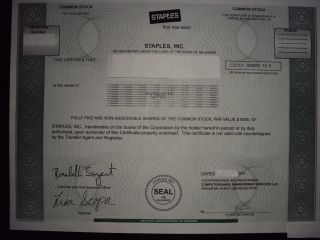 Staples Stock Certificate photo