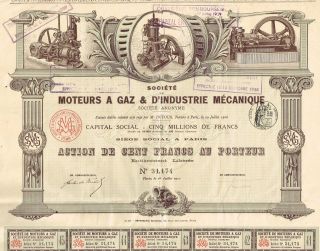 France Mechanical Gas Engine Company Stock Certificate 1912 With Coupons photo