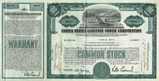 Usa Electric Power Corporation Stock Certificate With Warrant photo