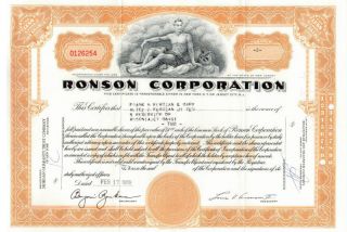 Ronson Corporation Stock Certificate 0126254 photo