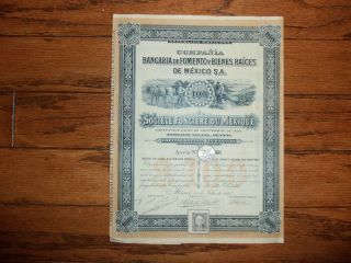 Mexican Banco De Fomento Y Bienes Raices 1910 $100 Mexico Bond Queen photo