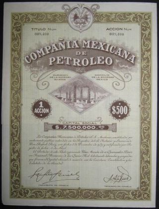 Mexico Compania Mexicana De Petroleo Share Certificate Issued 1929 +coupons photo