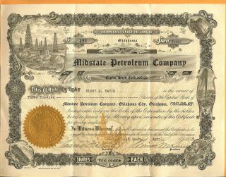 C1919 Ok Oklahoma Gas Oil Stock Certificate Midstate Petroleum 5 Vignettes photo