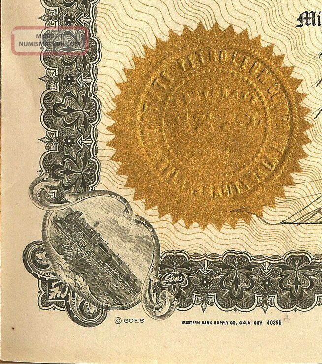 C1919 Ok Oklahoma Gas Oil Stock Certificate Midstate Petroleum 5