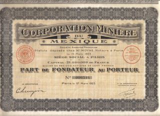 France Mexico 1923 Bond Corporation Minning Founder Uncancelled Coupons photo