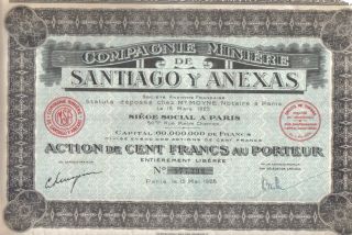France Mexico 1928 Bond Minning Santiago Anexas Co 100 Fr Uncancelled Coupons photo