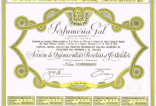 Spain Perfume & Lip Balm Company Stock Certificate Perfumeria Gal photo