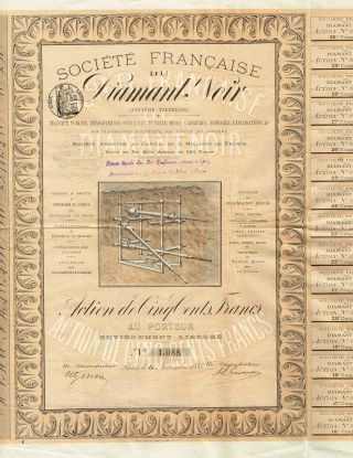 France Black Diamond Mining & Tunneling System Stock Certificate 1883 photo