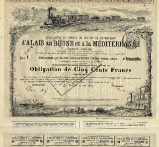 Old France Railway & Navigation Company Stock Certificate 1882 photo