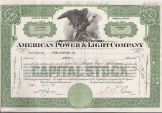 American Power & Light Company. . . . . .  1950 Stock Certificate photo
