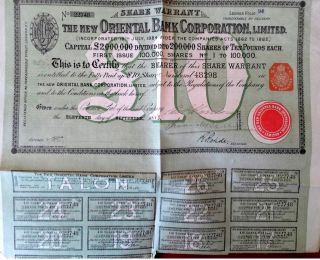 Asia 1885 Uk British Oriental Bank Corporation £ 10 Bond Loan photo