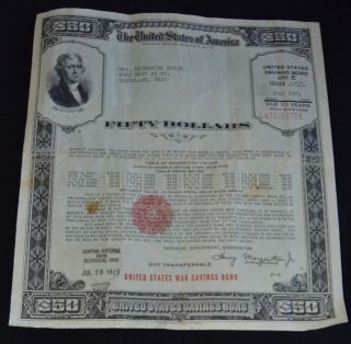 $50 United States War Savings Bond Series E - Issued July 1943 photo
