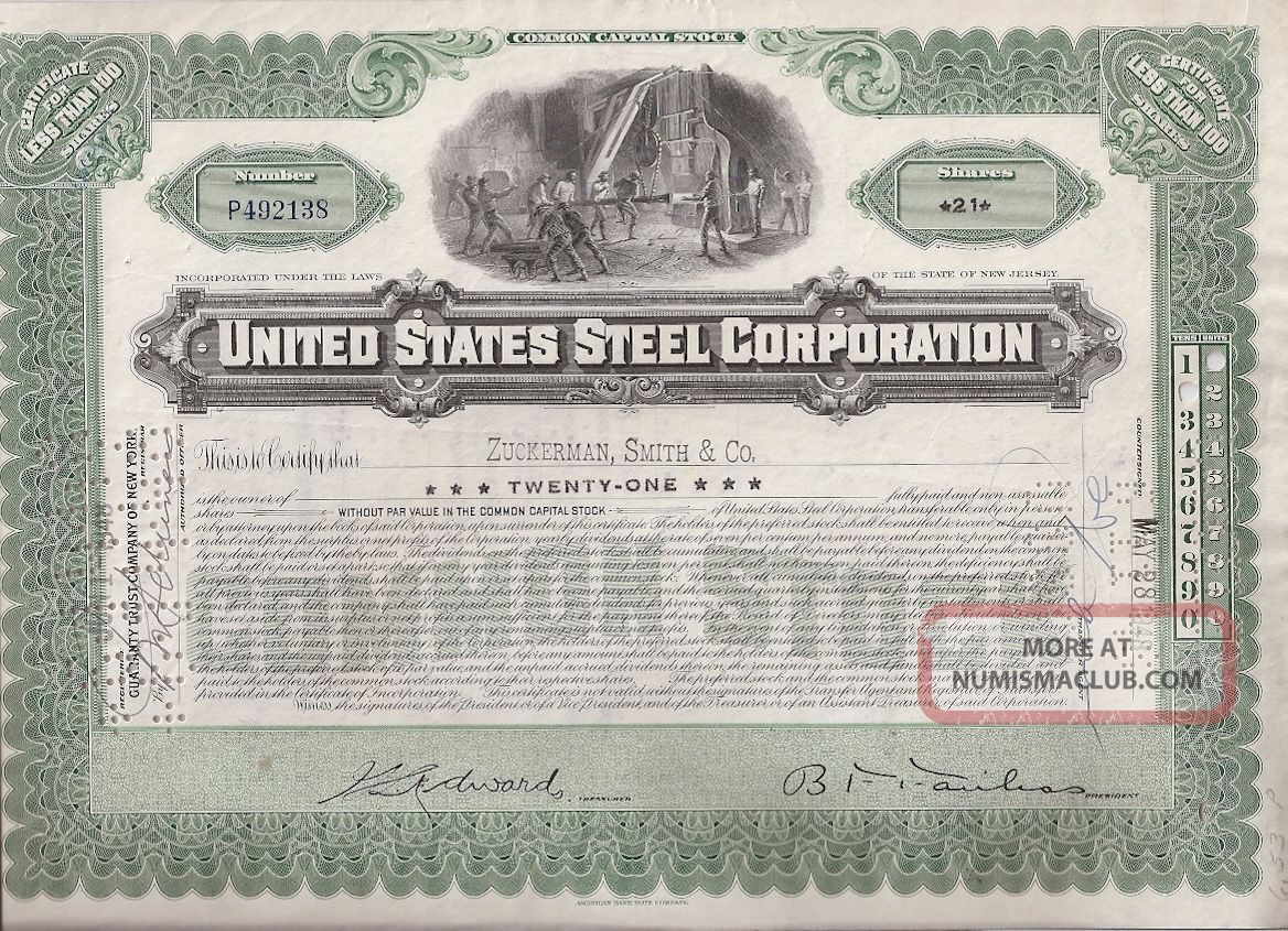 United States Steel Corporation 1947 Stock Cert 7116