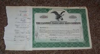 Eastern Mallable Iron Co Stock Certificate 1936 photo