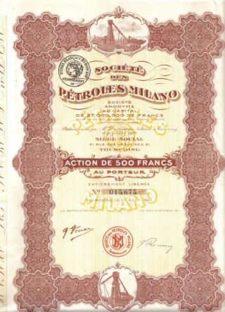 Italy Bond 1920 Oil Petroles Milano Co 500 Fr Coupons Deco Uncancelled photo