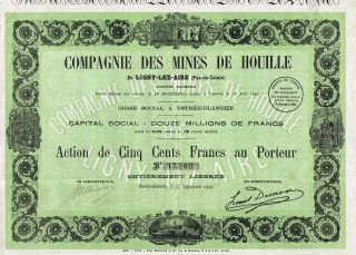 France Mining Company Of Ligny - Lez Aire Stock Certificate 1924 photo